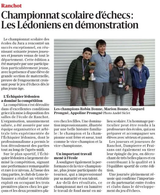 performance de l’école d’échecs lédonienne