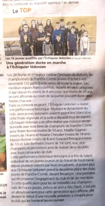 Jeune de l'écoles Echecs de Echiquier Lédonien